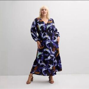 Blue Marble Long Sleeve Midi Dress